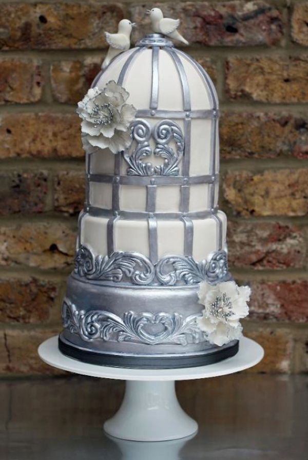 White and Silver Sugar Flower Cake 