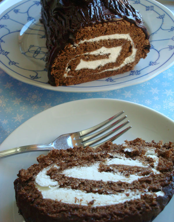 Completed Yule Log Cake, Iced with Ganache - on www.craftsy.com