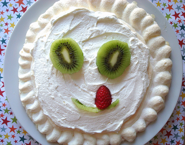Pavlova with Fruit as Smiley Face