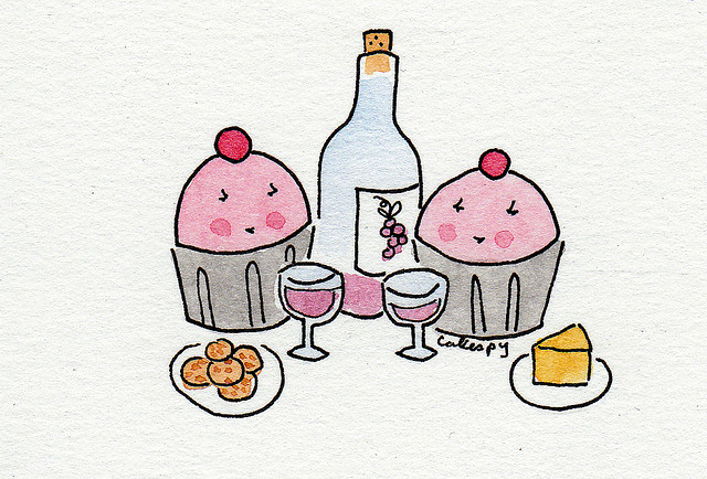 Cartoon of Cupcakes Wining and Dining 