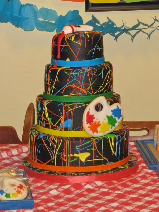 Tiered Cake with Artful Paint Decoration