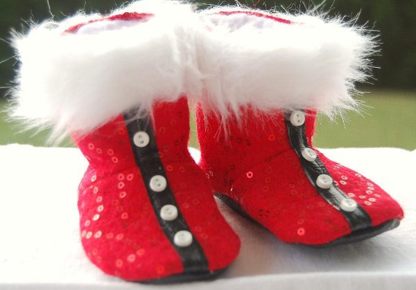 Fur trimmed Santa baby booties