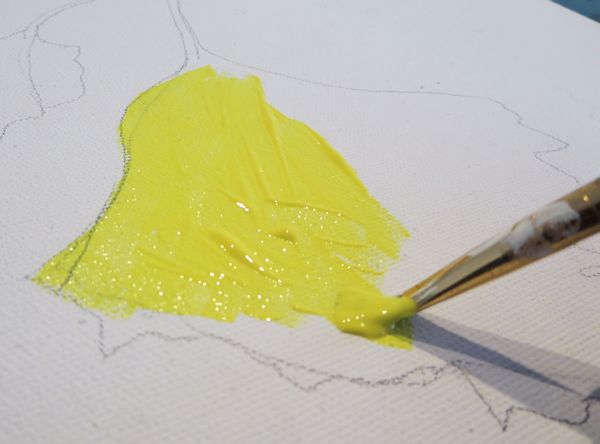 painting yellow leaves - start of Gouache resist