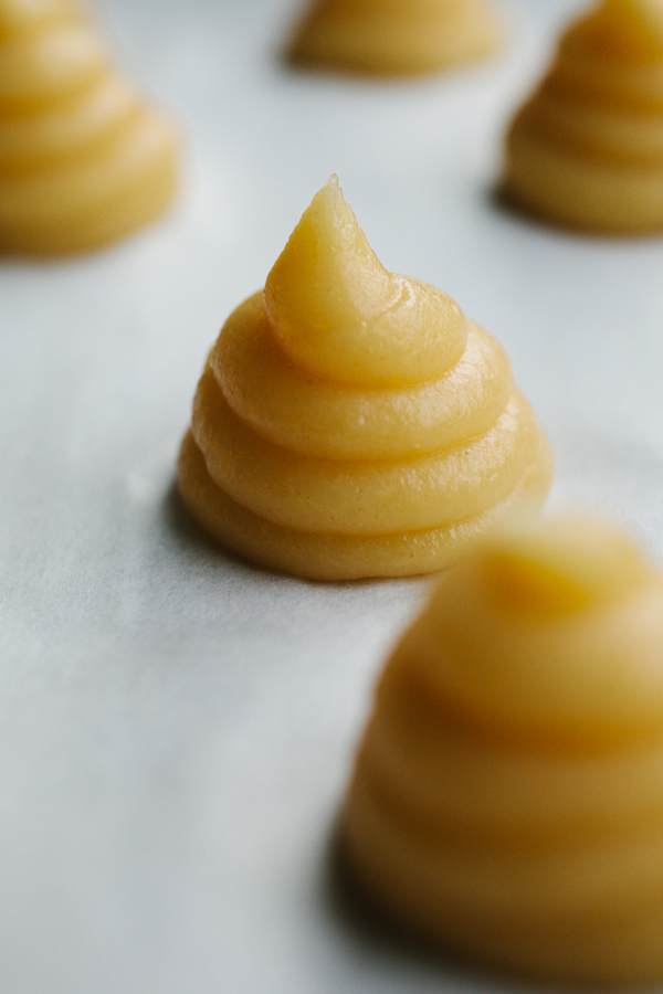 Piped Batter on Parchment Paper