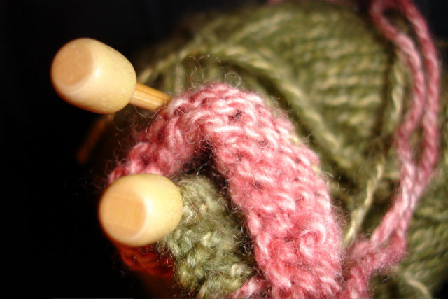 Knitting needles and Two Colors of Yarn 