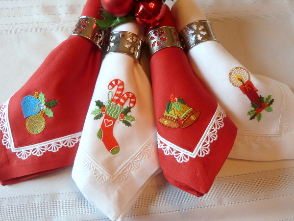 Embroidered Holiday Napkins - Tutorial on Bluprint 