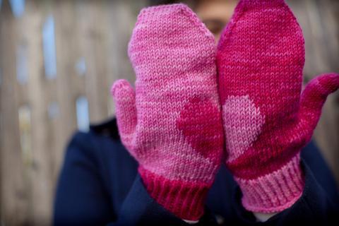 Knitted Heart Mittens