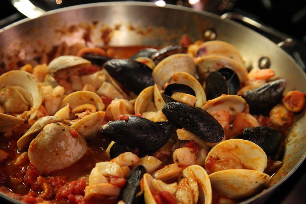 Italian Seafood Sauce Cooking in Pan 