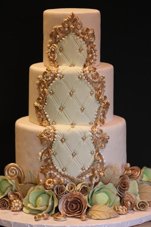 Ornately Piped Pink and Gold Cake, Bluprint 