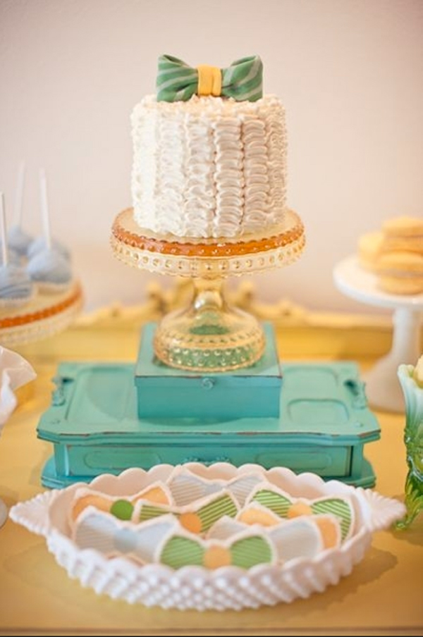 Ruffled Cake with Green Striped Bow