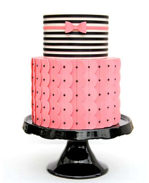 Tiered Cake with Pink Bottom and Striped Top