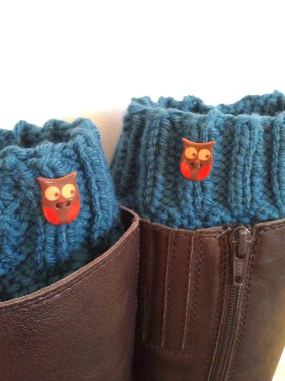 Knitted boot cuffs with owl