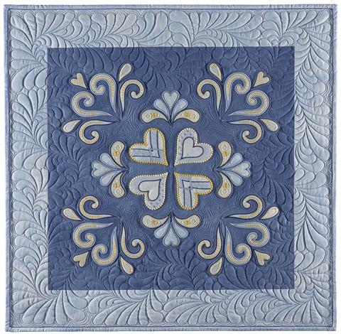 Beautiful Blue Machine Embroidered Quilt 