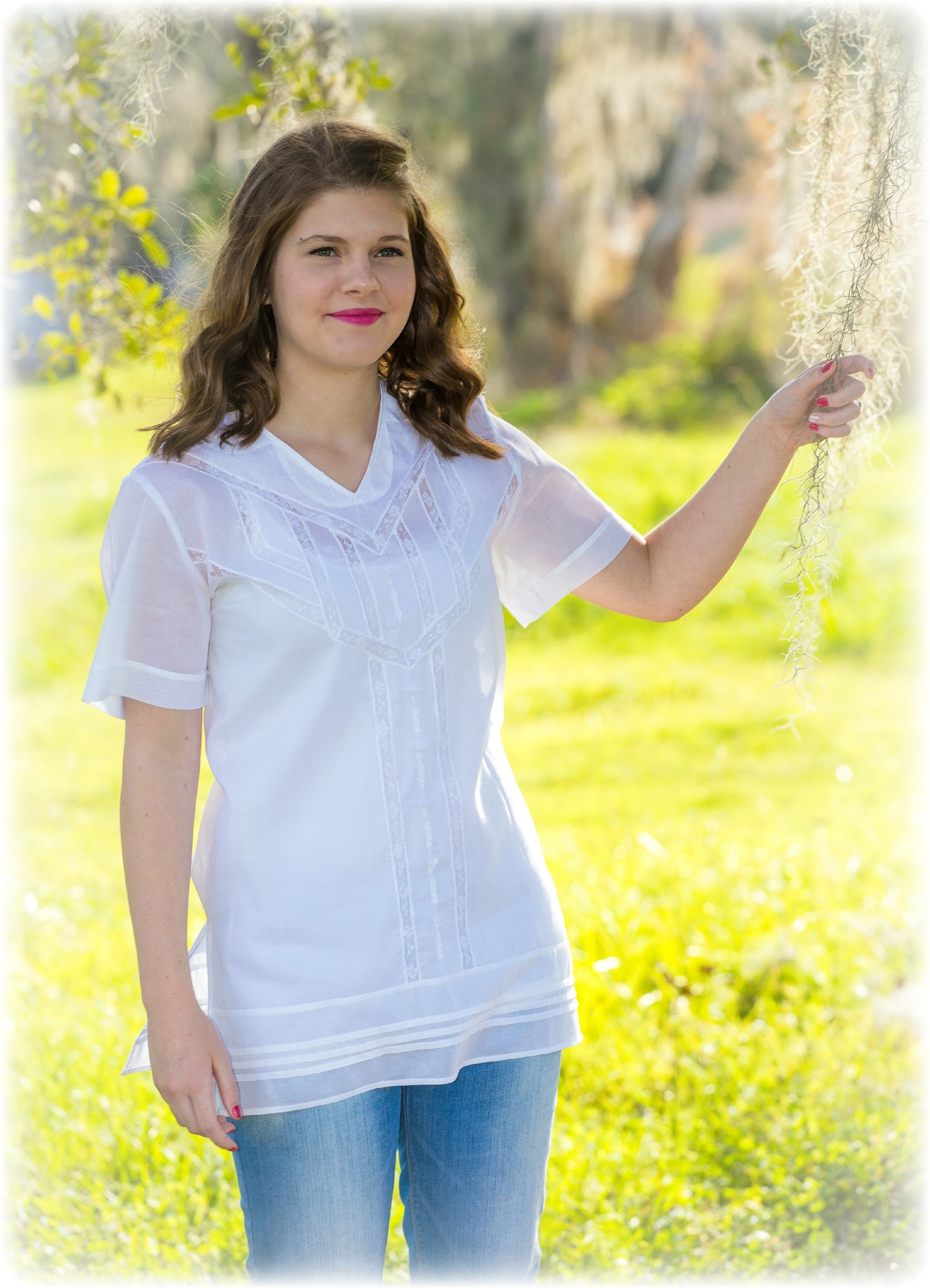 Girl Modeling Embroidered White Top