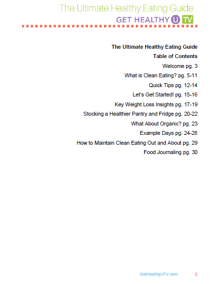 Table of Contents from a Get Healthy eating eBook