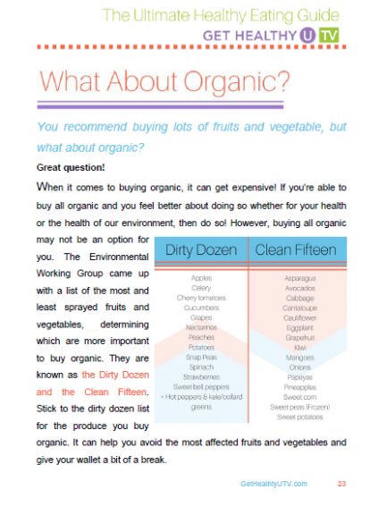 Page about organic food from an eBook