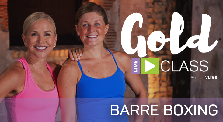 Two women in an ad for a barre boxing class