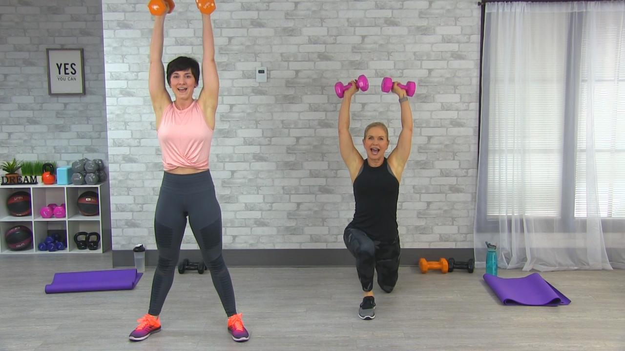 Two women working out with dumbbells