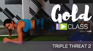 Woman holding a plank in an ad for a workout class