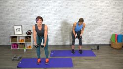 Two women doing bent over rows