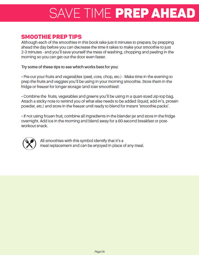 Smoothie Prep Tips page from an eBook
