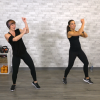 Two women dressed all in black doing dance cardio