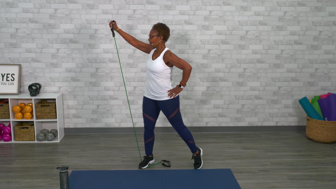 Woman working out with a resistance band