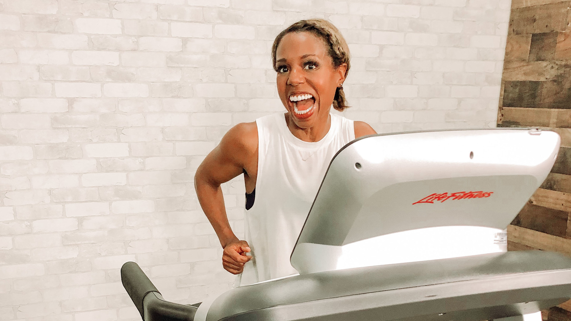 Woman working out on a treadmill