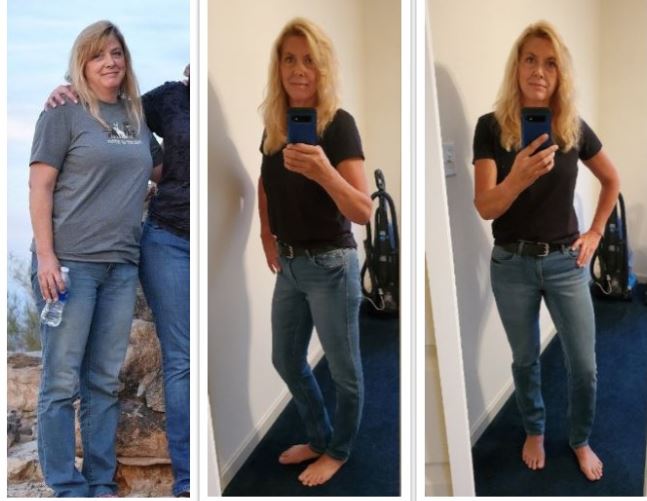 Before and after collage of a woman who lost weight