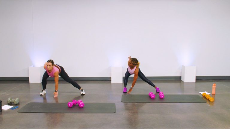 Two women doing lateral lunges