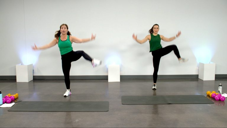 Two women doing a cardio workout