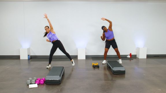 Two women doing a strength workout