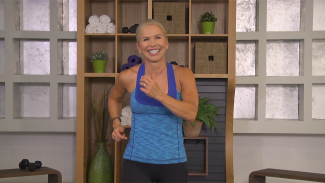 Woman in a blue tank top working out