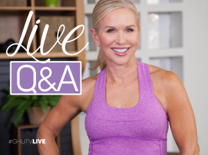 Fitness instructor with Live Q & A text
