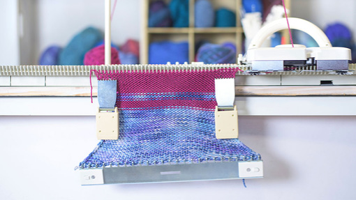 Purple and pink machine knitting