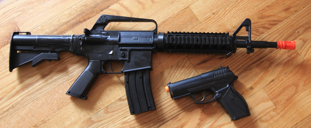This is an image of an airsoft gun that looks like a real firearms and fires 6mm plastic pellets