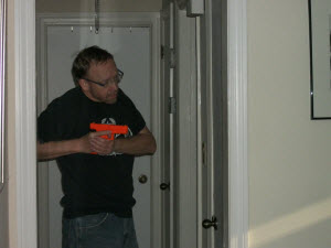 Practicing house clearing with inert gun.