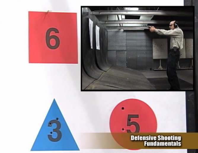 Shapes with numbers and a man aiming at a target