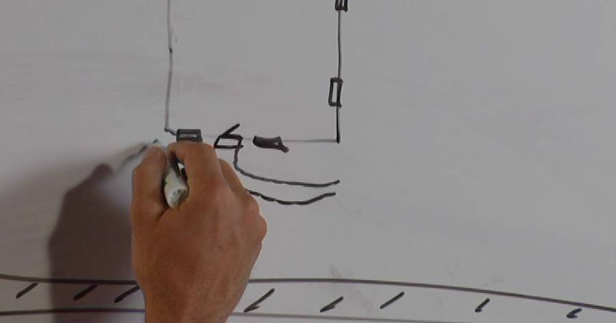 Person drawing a diagram on a white board