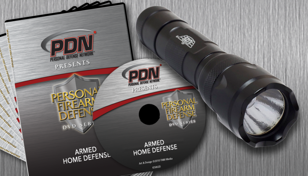 Armed Home Defense DVD and flashlight