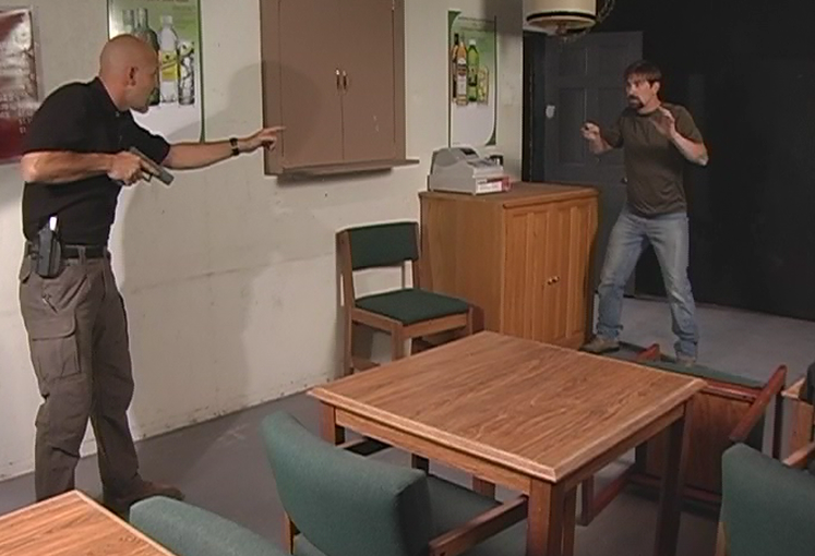 Simulating a man with a gun in a room