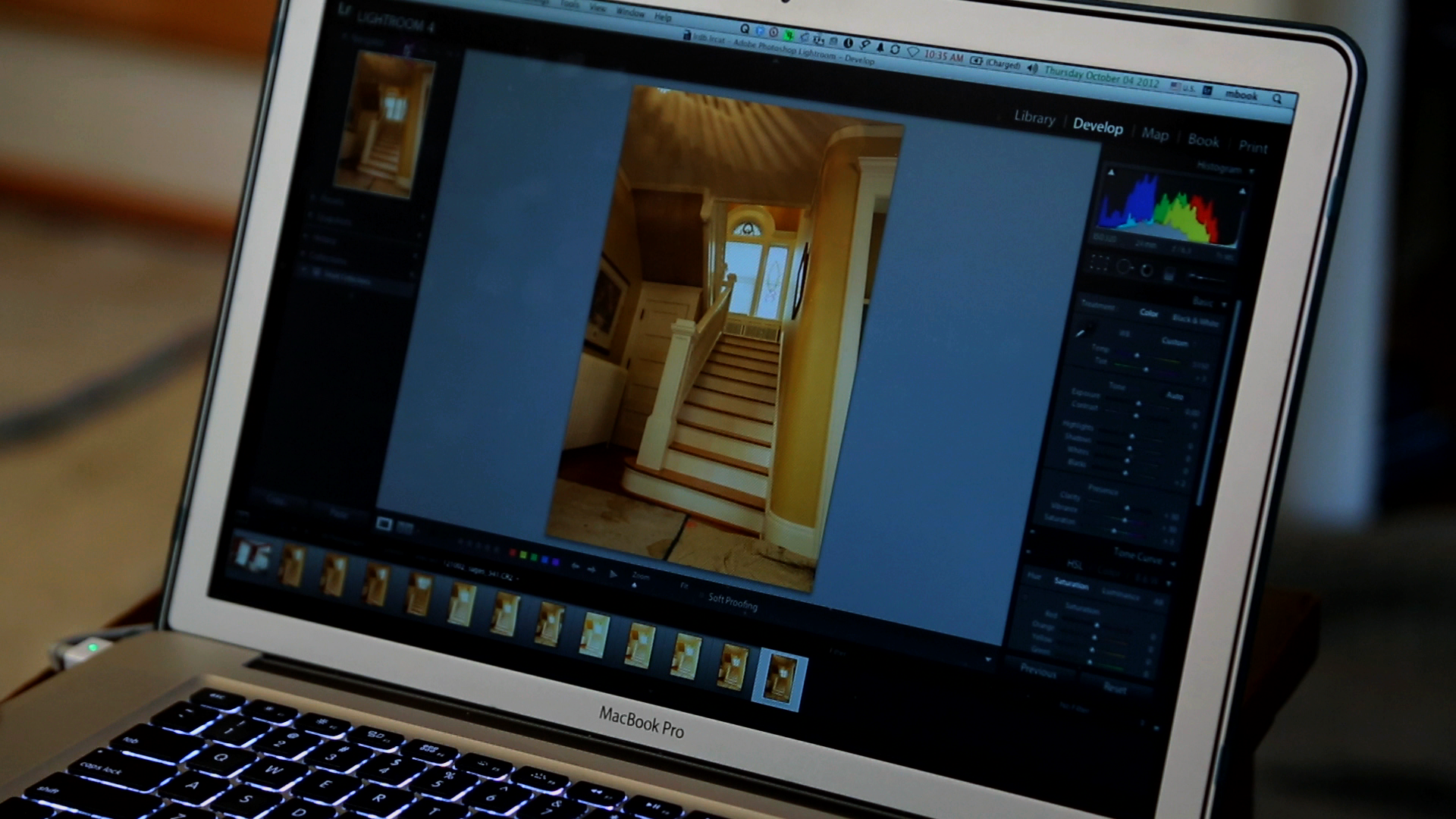 Interior stairs on a MacBook pro screen