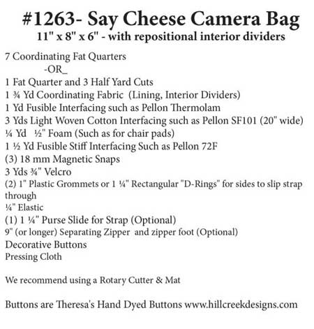 Say Cheese Camera Bag Supply List