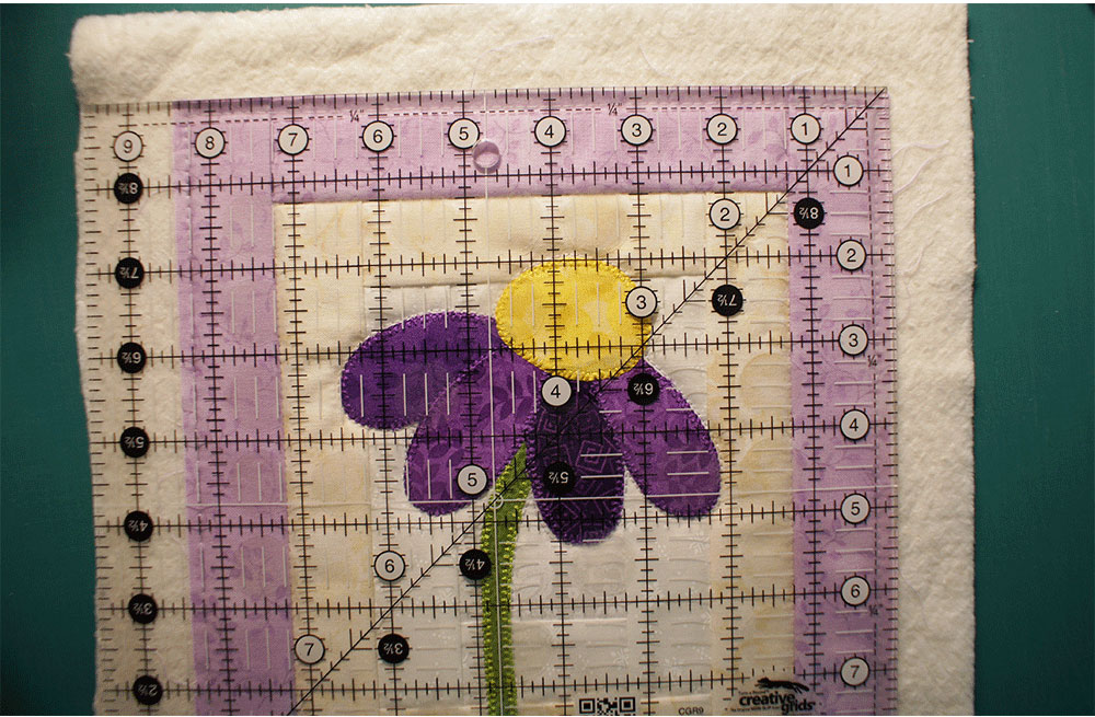 Measuring grid over quilted coneflower