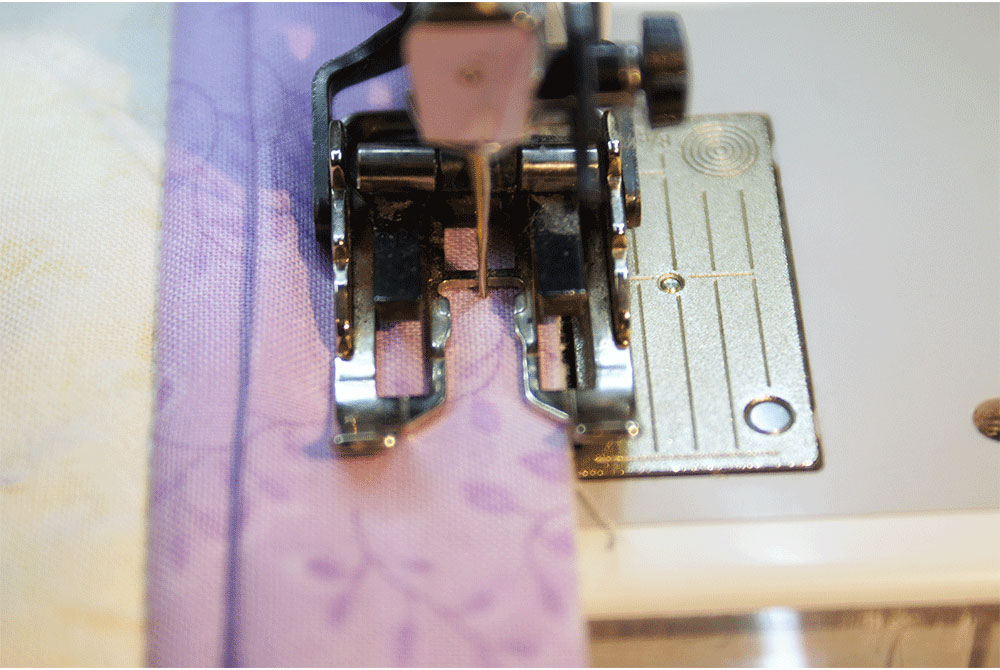 Sewing purple fabric strip