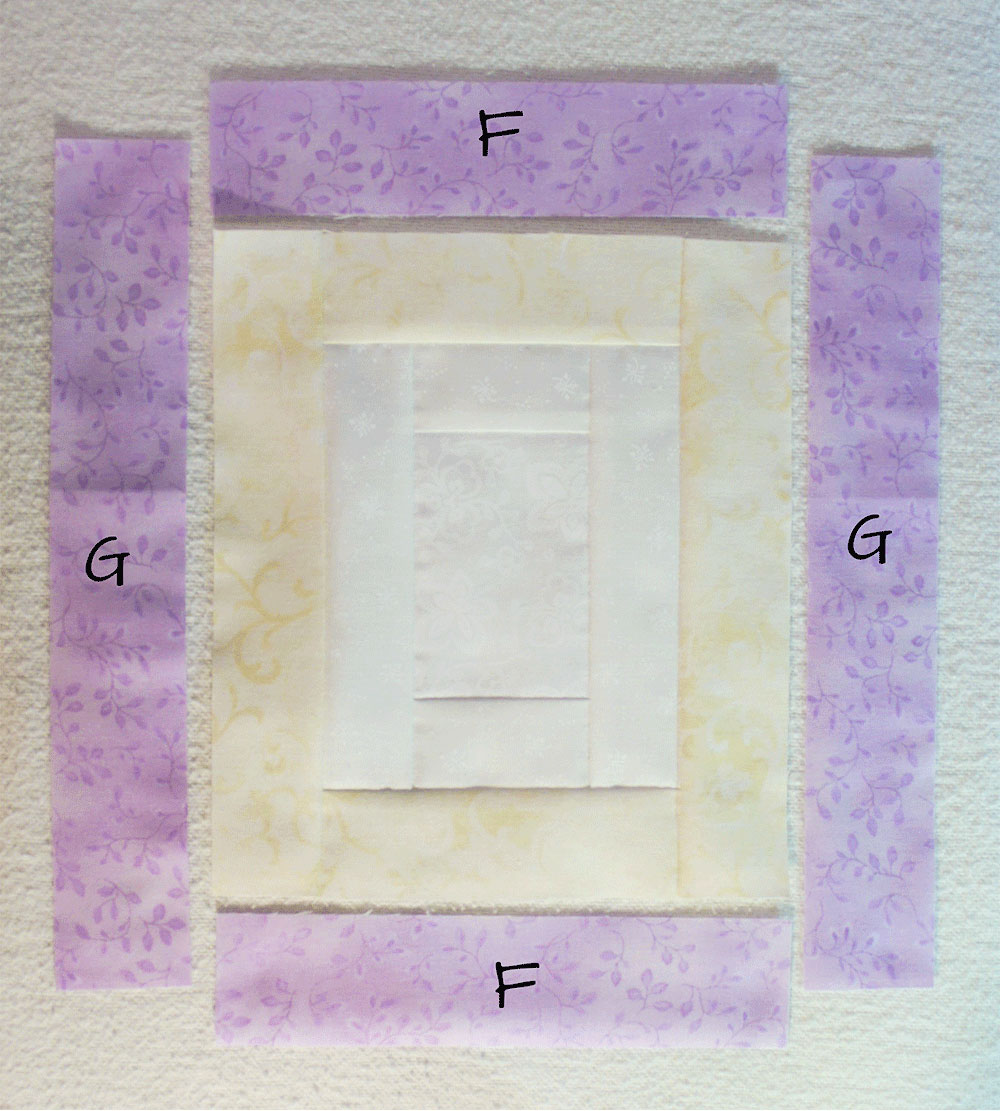 Purple strips of fabric around a square