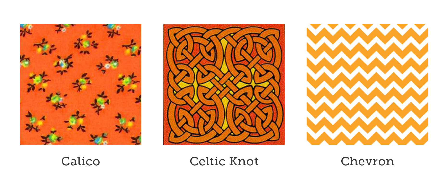 Calico, celtic knot and chevron quilting patterns