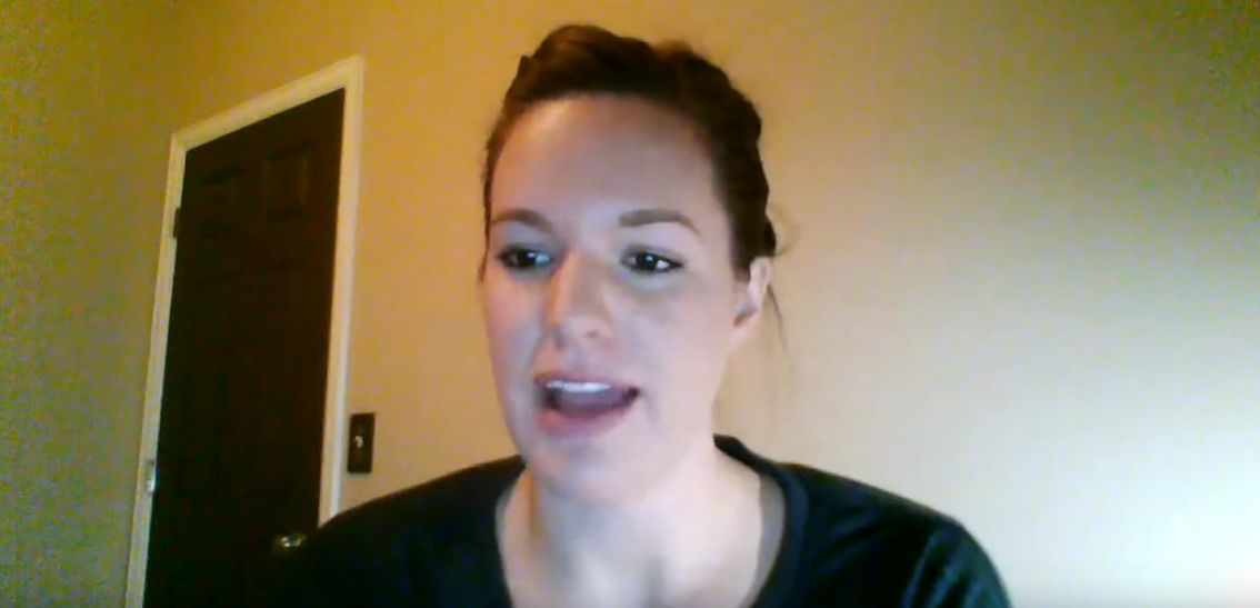 Screenshot of a woman talking