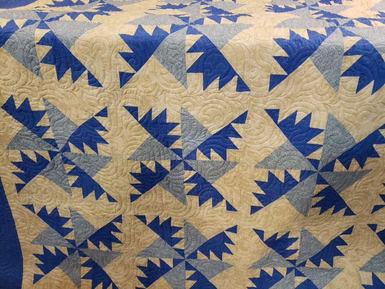 blue and white quilt