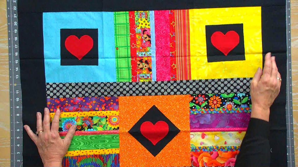 Bright fabric quilt with hearts